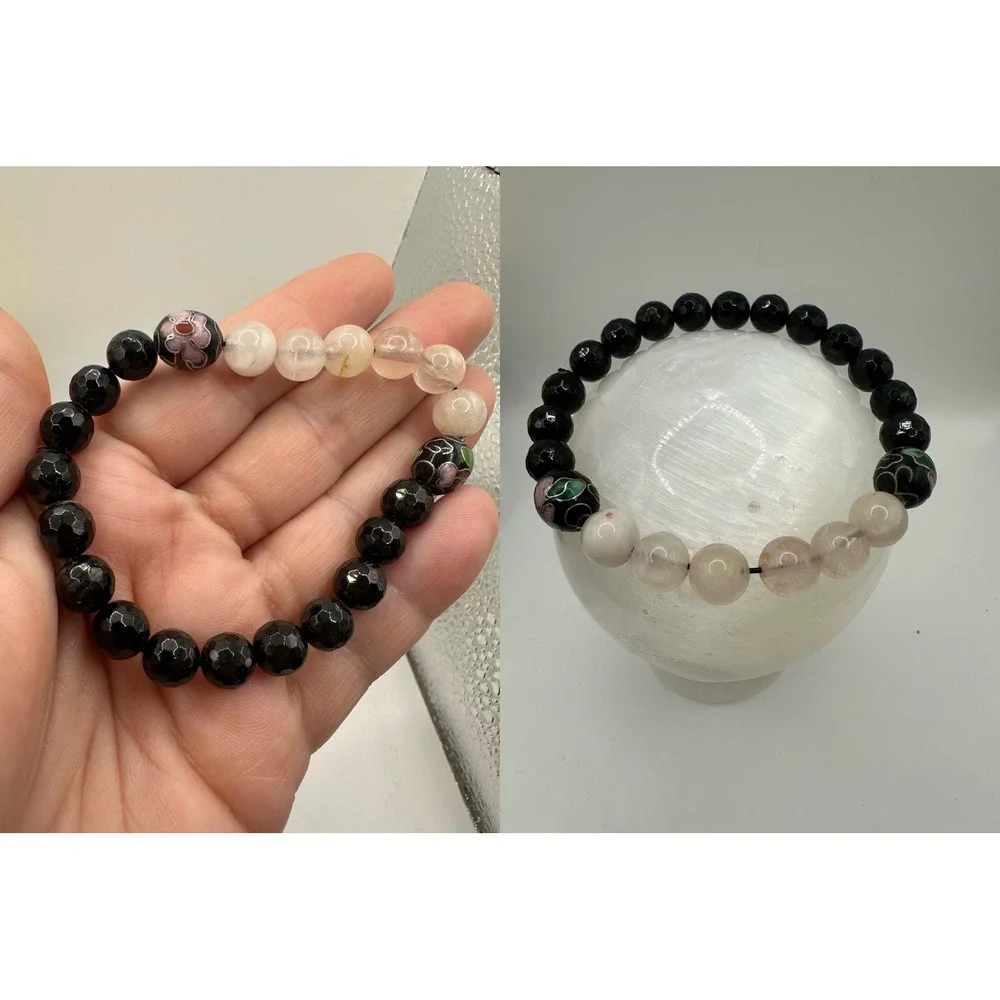 Rose Quartz & Faceted Obsidian Bracelet - Witchy Crystal Jewelry BOHO Apothecary